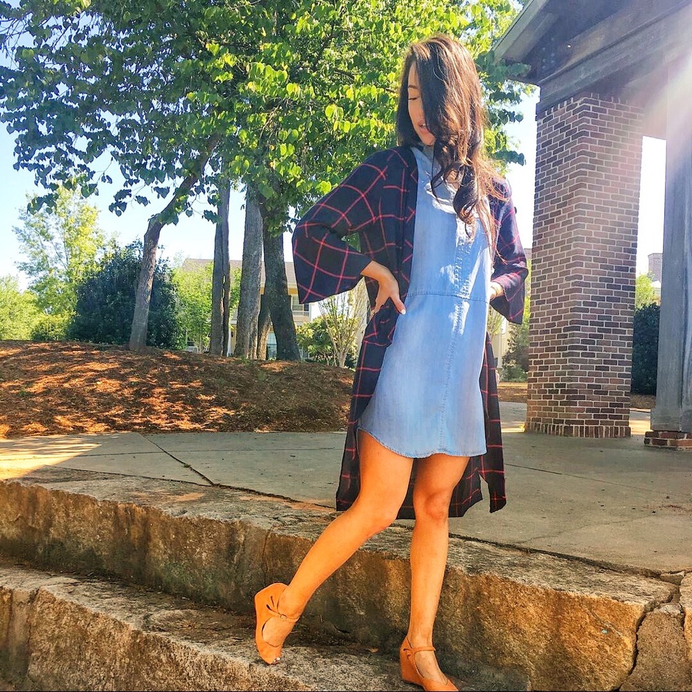Plaid ruffle sleeve midi jacket
